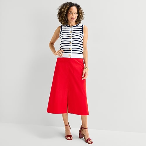 Liz Claiborne Womens Midi A-Line Skirt, 12, Red