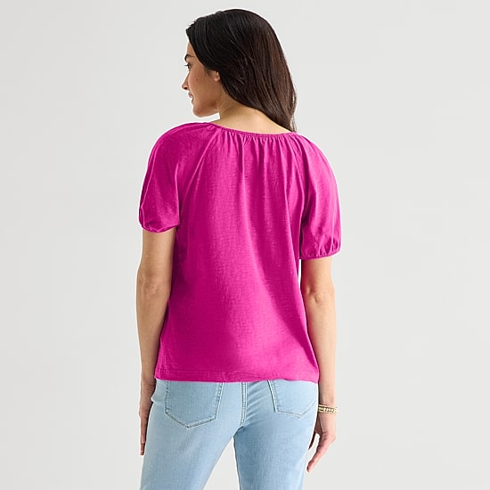 St. John's Bay Womens Split Tie Neck Short Sleeve Blouse