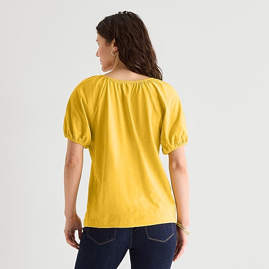 St. John's Bay Womens Split Tie Neck Short Sleeve Blouse