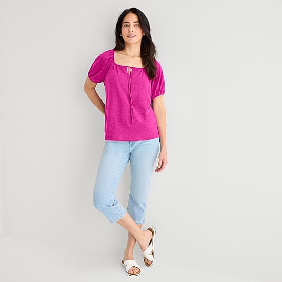 St. John's Bay Womens Split Tie Neck Short Sleeve Blouse