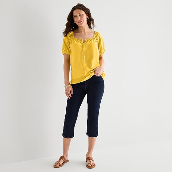 St. John's Bay Womens Split Tie Neck Short Sleeve Blouse
