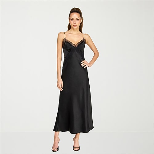 belle vie Womens Sleeveless Midi Slip Dress, 16, Black