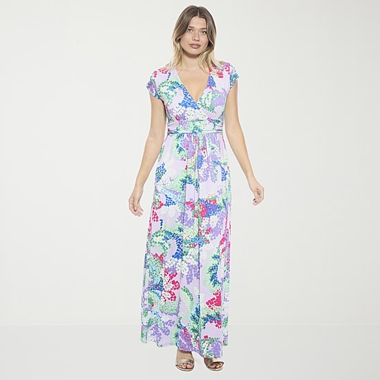 24seven Comfort Apparel Womens V Neck Sleeveless Cap Maxi Dress