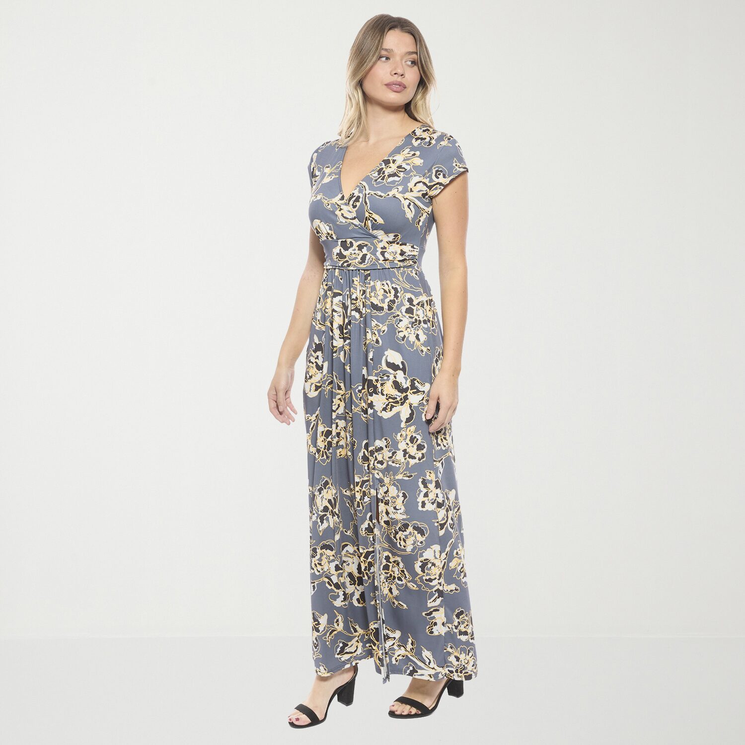 24seven Comfort Apparel Womens V Neck Sleeveless Cap Maxi Dress