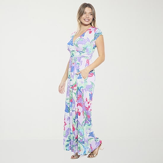 24seven Comfort Apparel Womens V Neck Sleeveless Cap Maxi Dress