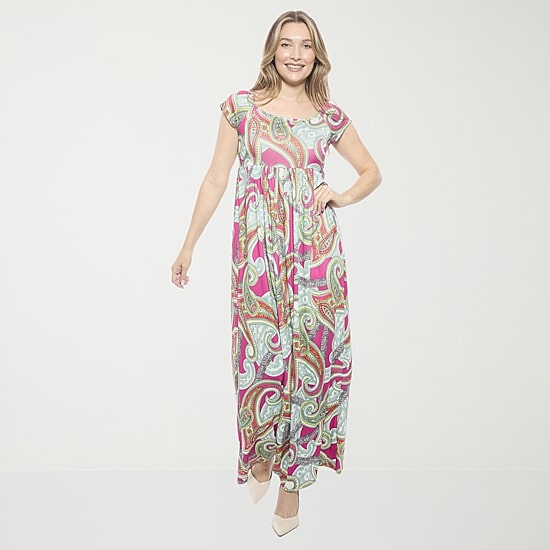 24seven Comfort Apparel Womens Square Neck Short Sleeve Cap Maxi Dress