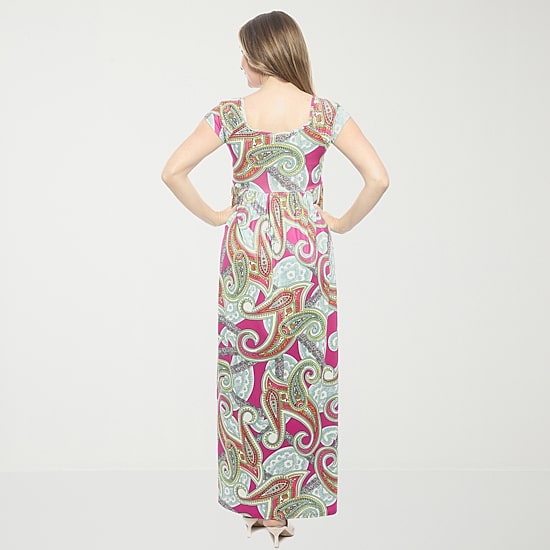 24seven Comfort Apparel Womens Square Neck Short Sleeve Cap Maxi Dress