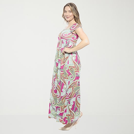 24seven Comfort Apparel Womens Square Neck Short Sleeve Cap Maxi Dress