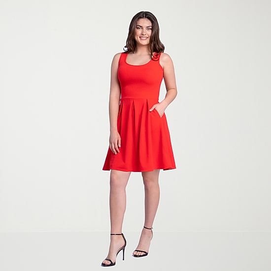 24seven Comfort Apparel Womens Scoop Neck Sleeveless Fit + Flare Dress
