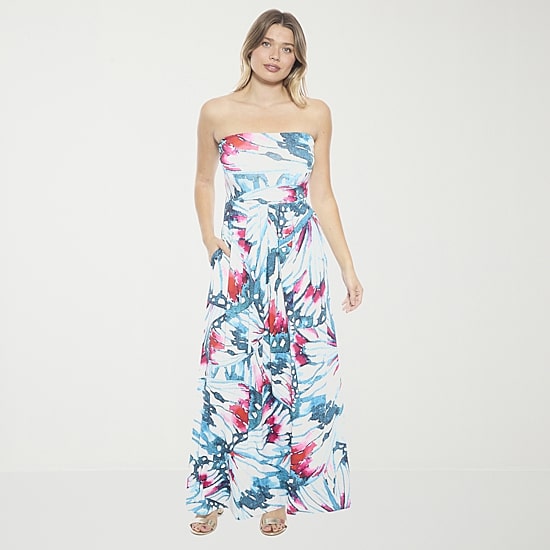 24seven Comfort Apparel Womens Straight Neck Sleeveless Abstract A-Line Dress