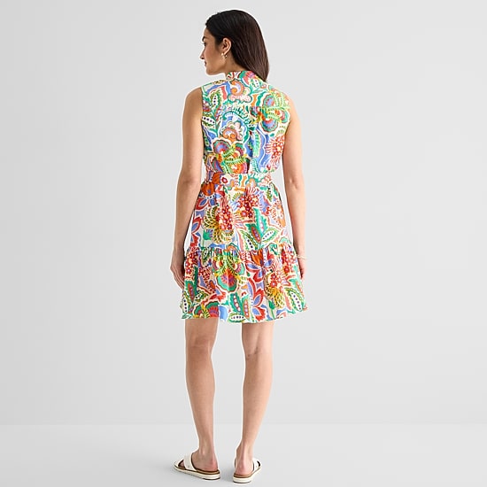 Willow Glenn Womens V Neck Sleeveless Floral Fit + Flare Dress
