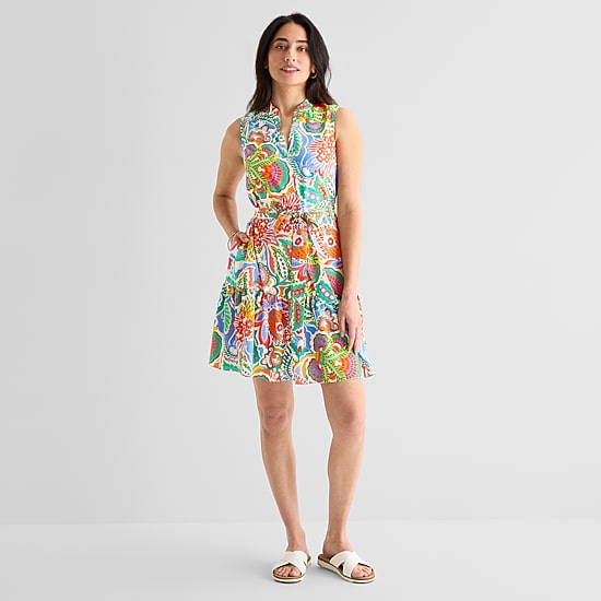 Willow Glenn Womens V Neck Sleeveless Floral Fit + Flare Dress