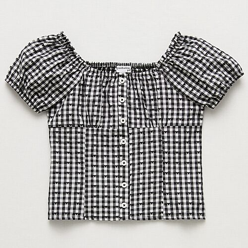Eyeshadow Big Kid Girls Square Neck Short Sleeve Babydoll Top, Large (14), Black