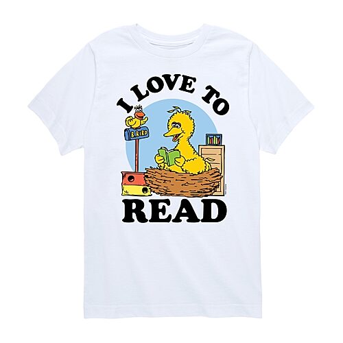 AIR WAVES Big Bird Love To Read Little & Big Kid Boys Crew Neck Short Sleeve Regular Fit Sesame Street Graphic T-Shirt, Medium, White