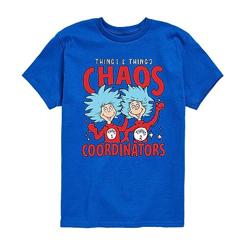 Thing 1 And Thing 2 Chaos Coordinators Little & Big Kid Boys Crew Neck Short Sleeve Regular Fit Dr. Seuss Graphic T-Shirt, X-large, Blue