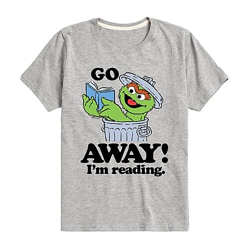 Oscar I'M Reading Little & Big Kid Boys Crew Neck Short Sleeve Regular Fit Sesame Street Graphic T-Shirt, X-large, Gray