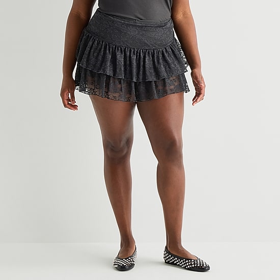 Forever 21 Womens Juniors Plus Mid Rise Flared Skirt