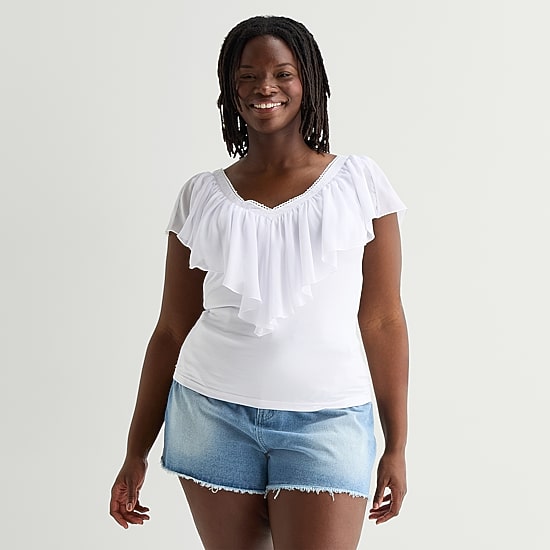 Forever 21 Womens Juniors Plus V Neck Short Sleeve T-Shirt