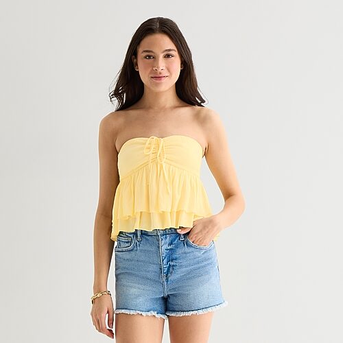 Arizona Womens Juniors 3/4 Sleeve Babydoll Top In Yellow