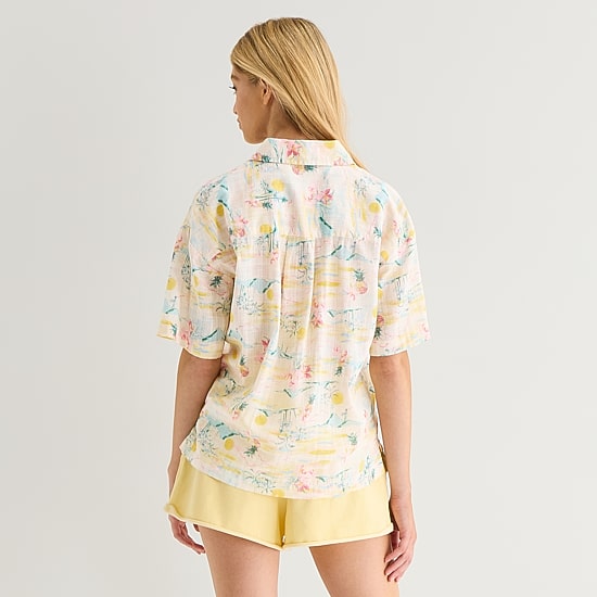 Arizona Womens Juniors Short Sleeve Regular Fit Button-Down Shirt