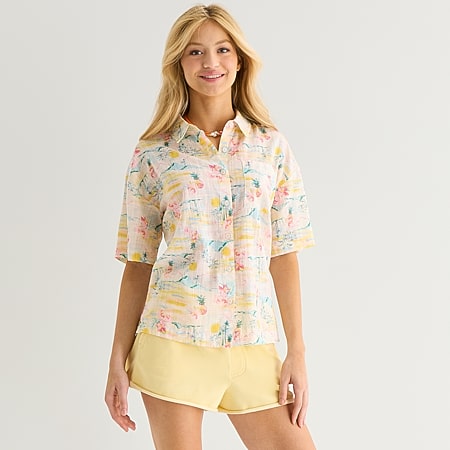 Arizona Womens Juniors V Neck Short Sleeve Blouse, Color: Red
