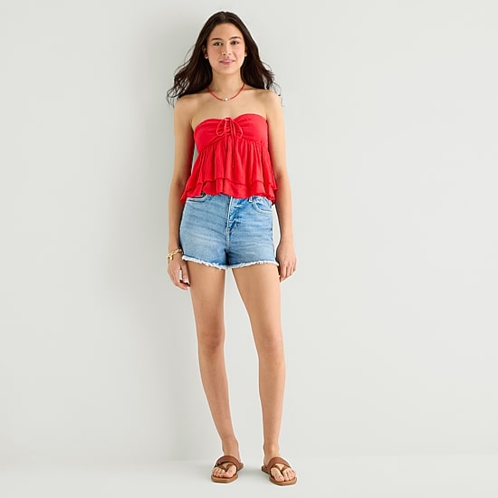 Arizona Womens Juniors Straight Neck 3/4 Sleeve Babydoll Top