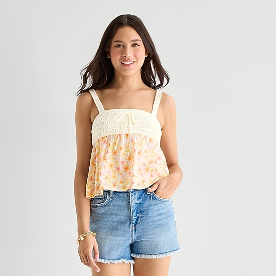 Arizona Womens Juniors Square Neck Sleeveless Tank Top