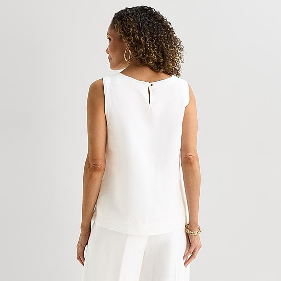 Liz Claiborne Linen Blend Womens Round Neck Sleeveless Blouse
