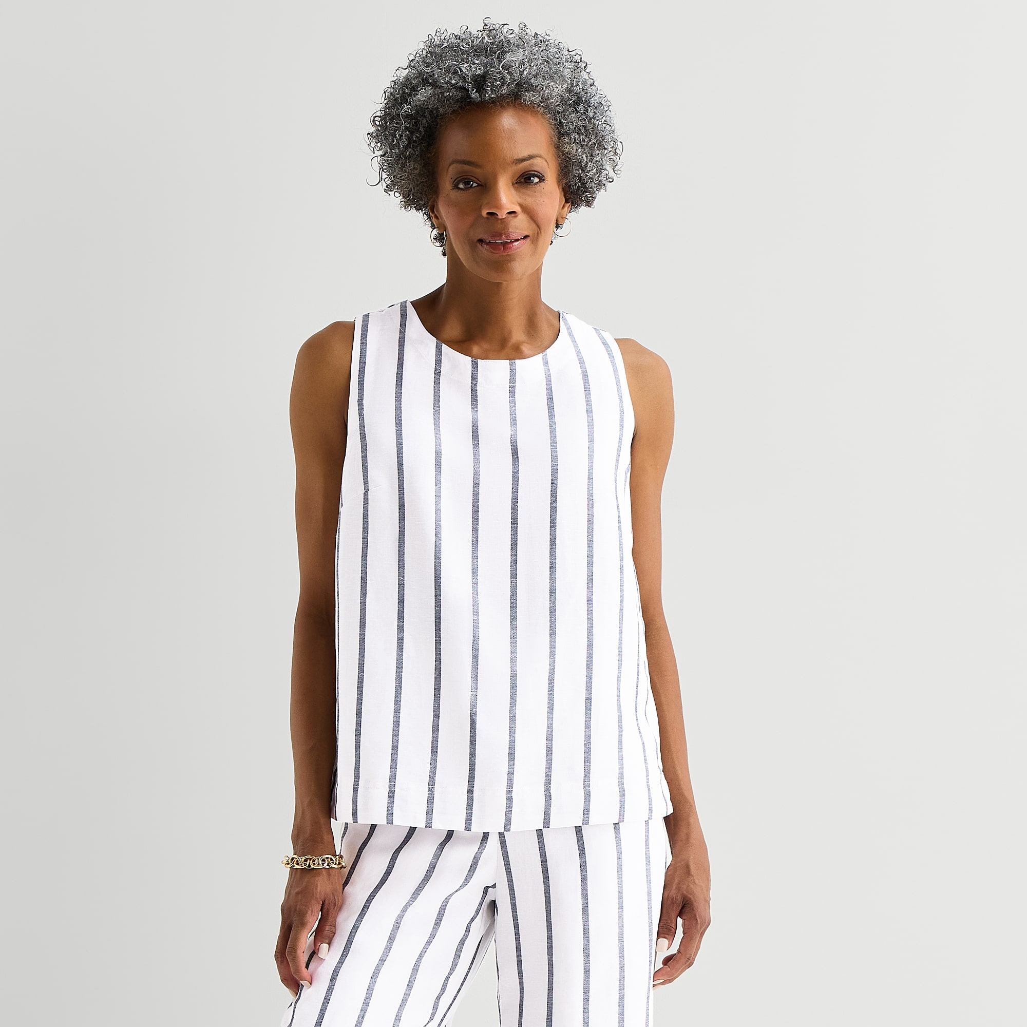 Liz Claiborne Linen Blend Womens Round Neck Sleeveless Blouse