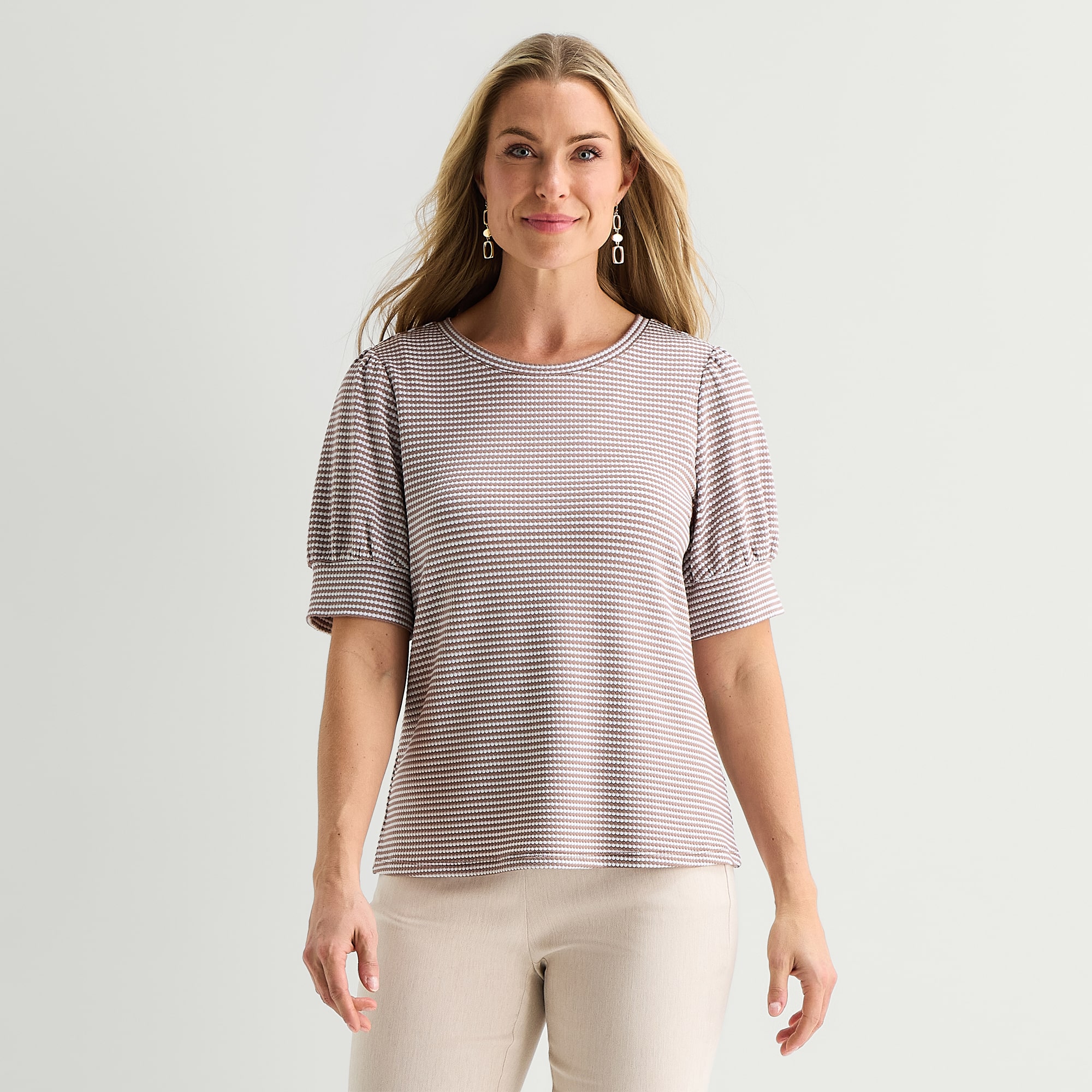 Liz Claiborne Textured Womens Crew Neck Short Sleeve Blouse