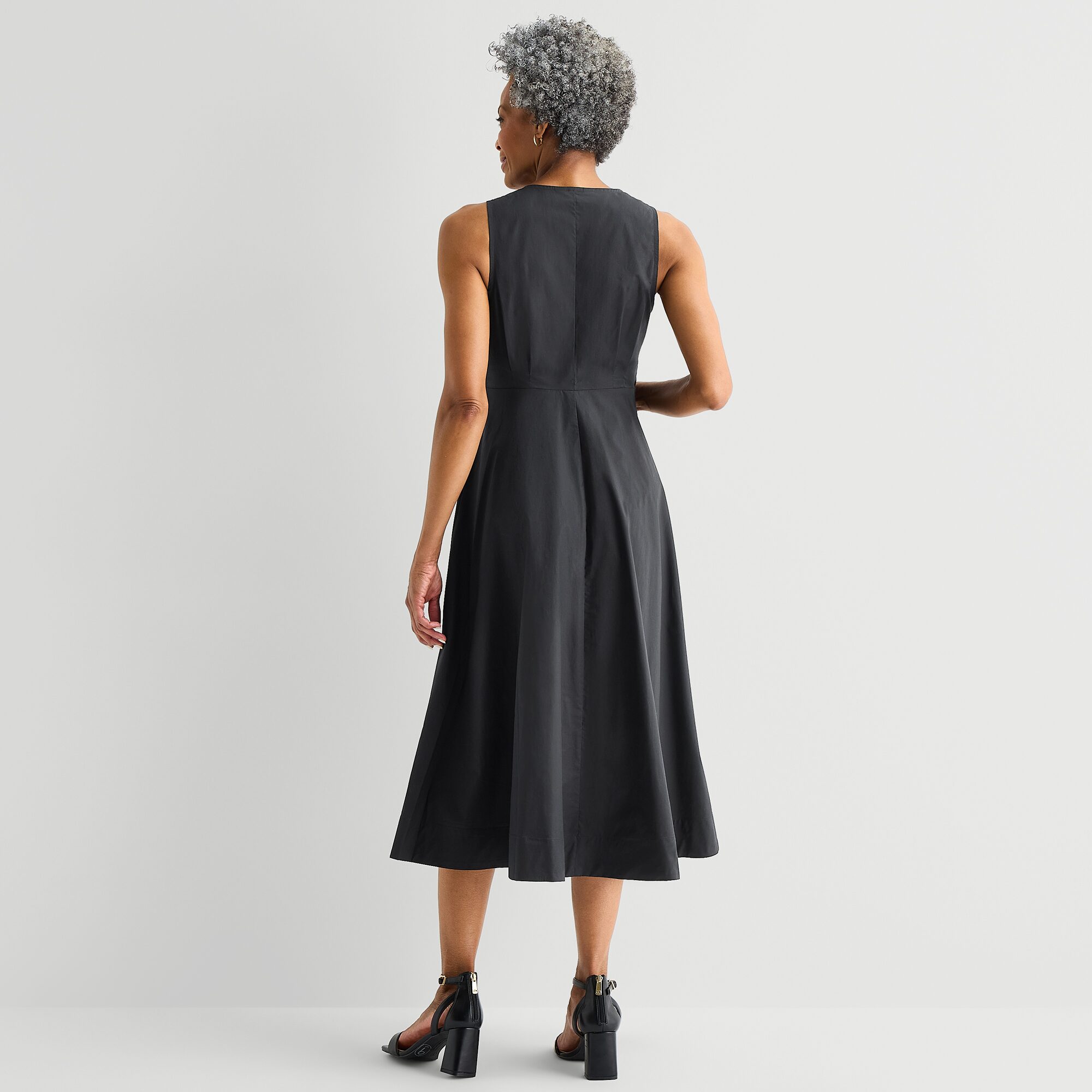 Liz Claiborne Womens Midi V Neck Sleeveless A-Line Dress