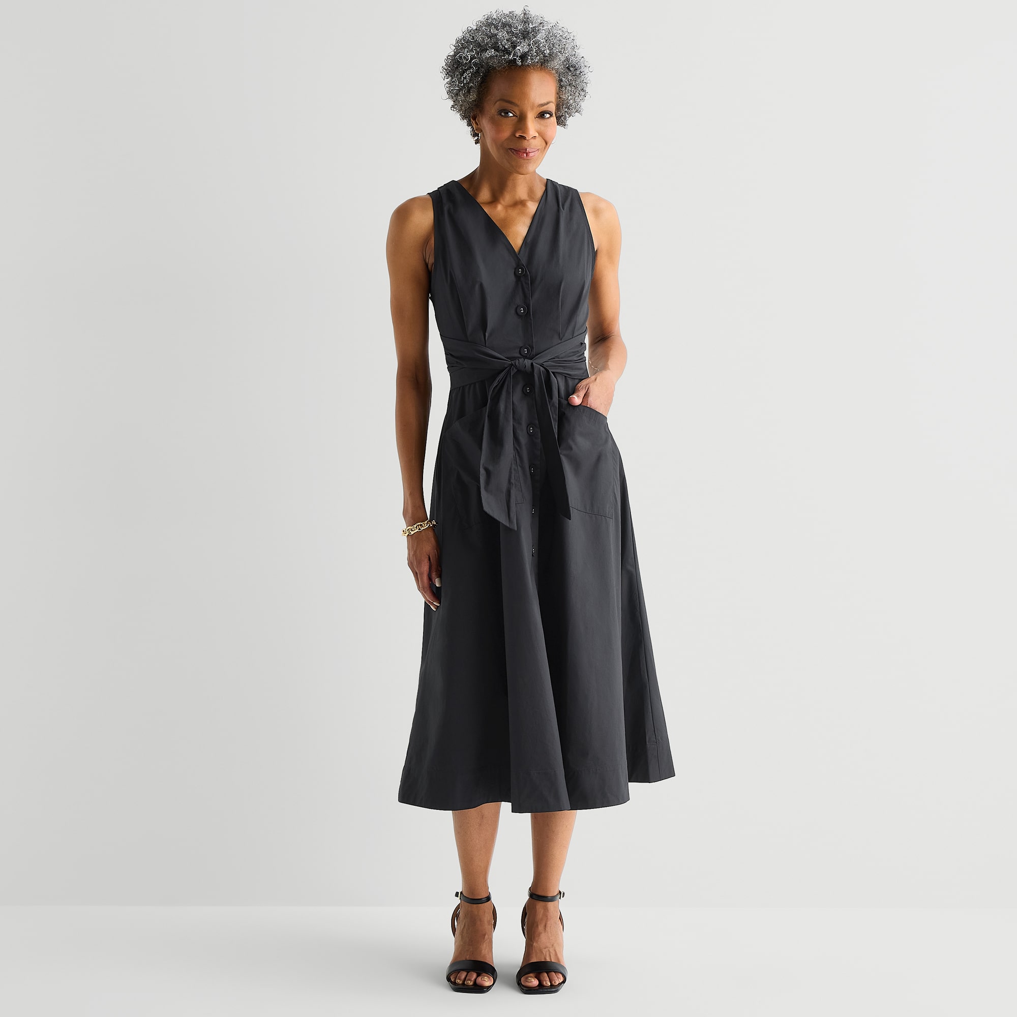 Liz Claiborne Womens Midi V Neck Sleeveless A-Line Dress