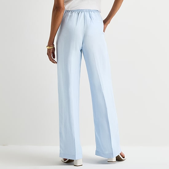 Liz Claiborne Linen Womens Wide Leg Mid Rise Pull-On Pant
