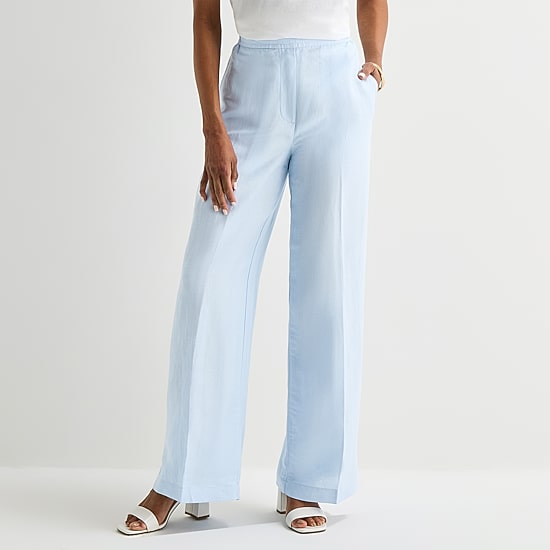 Liz Claiborne Linen Womens Wide Leg Mid Rise Pull-On Pant