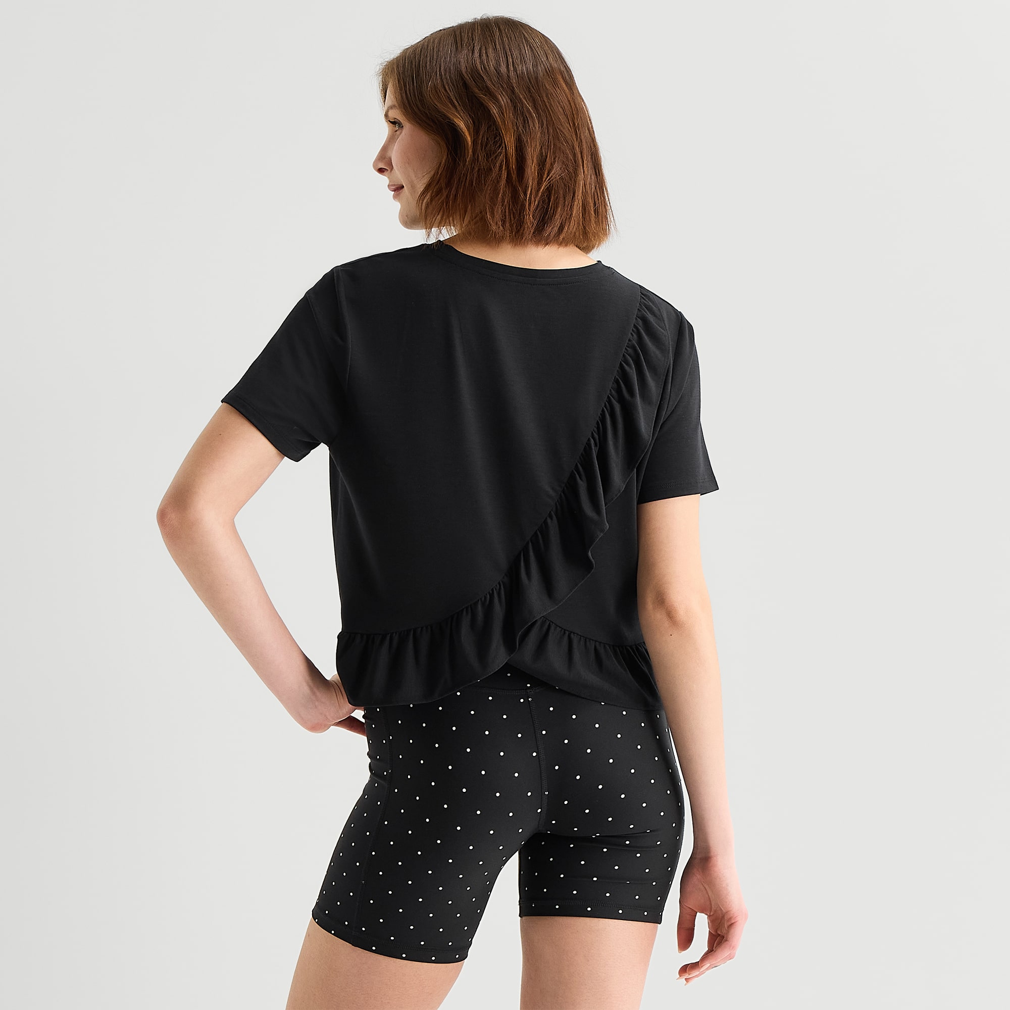 Xersion Ruffle Womens Short Sleeve Quick Dry Active T-Shirt