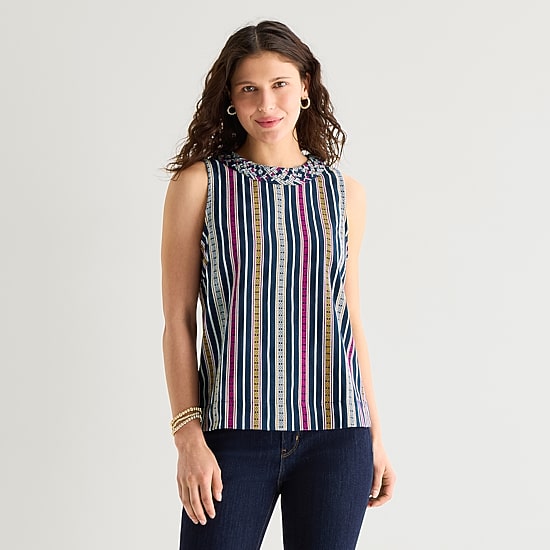 St. John's Bay Womens Round Neck Sleeveless Blouse