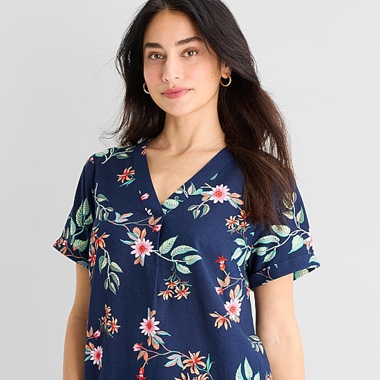 St. John's Bay Womens V Neck Short Sleeve Plaid Shift Dress