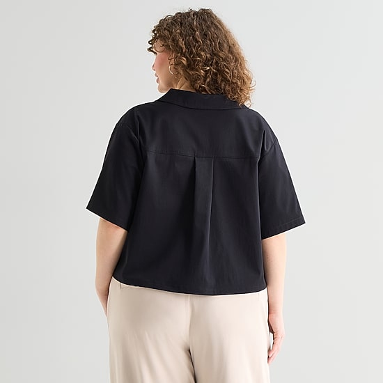 Stylus Womens Plus V Neck Short Sleeve Camp Shirt