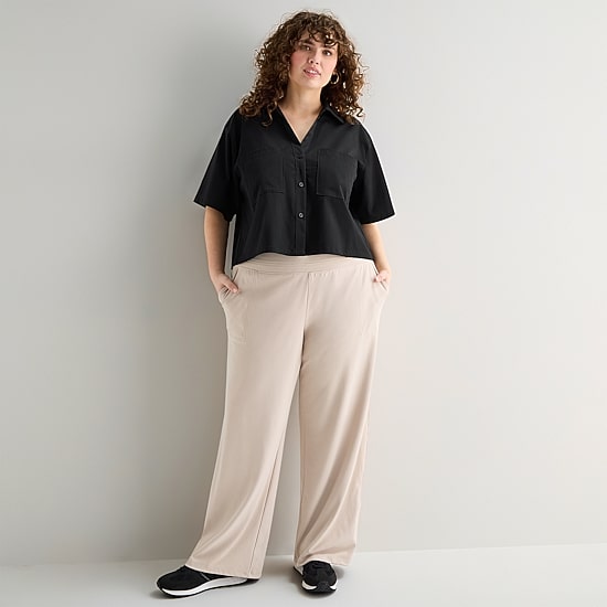 Stylus Womens Plus V Neck Short Sleeve Camp Shirt