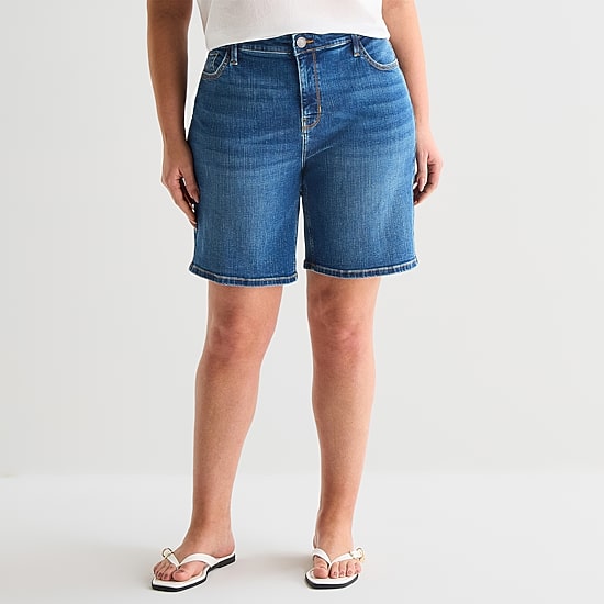 Liz Claiborne Lana Womens 9" High Rise Plus Denim Short