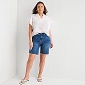 Liz Claiborne Lana Womens 9" High Rise Plus Denim Short