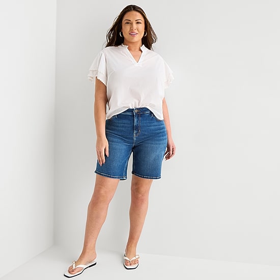Liz Claiborne Lana Womens 9" High Rise Plus Denim Short