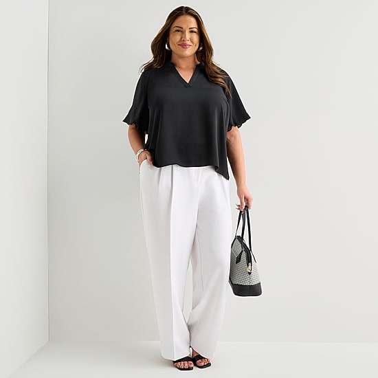 Liz Claiborne Charlotte Womens Plus Wide Leg Mid Rise Trouser