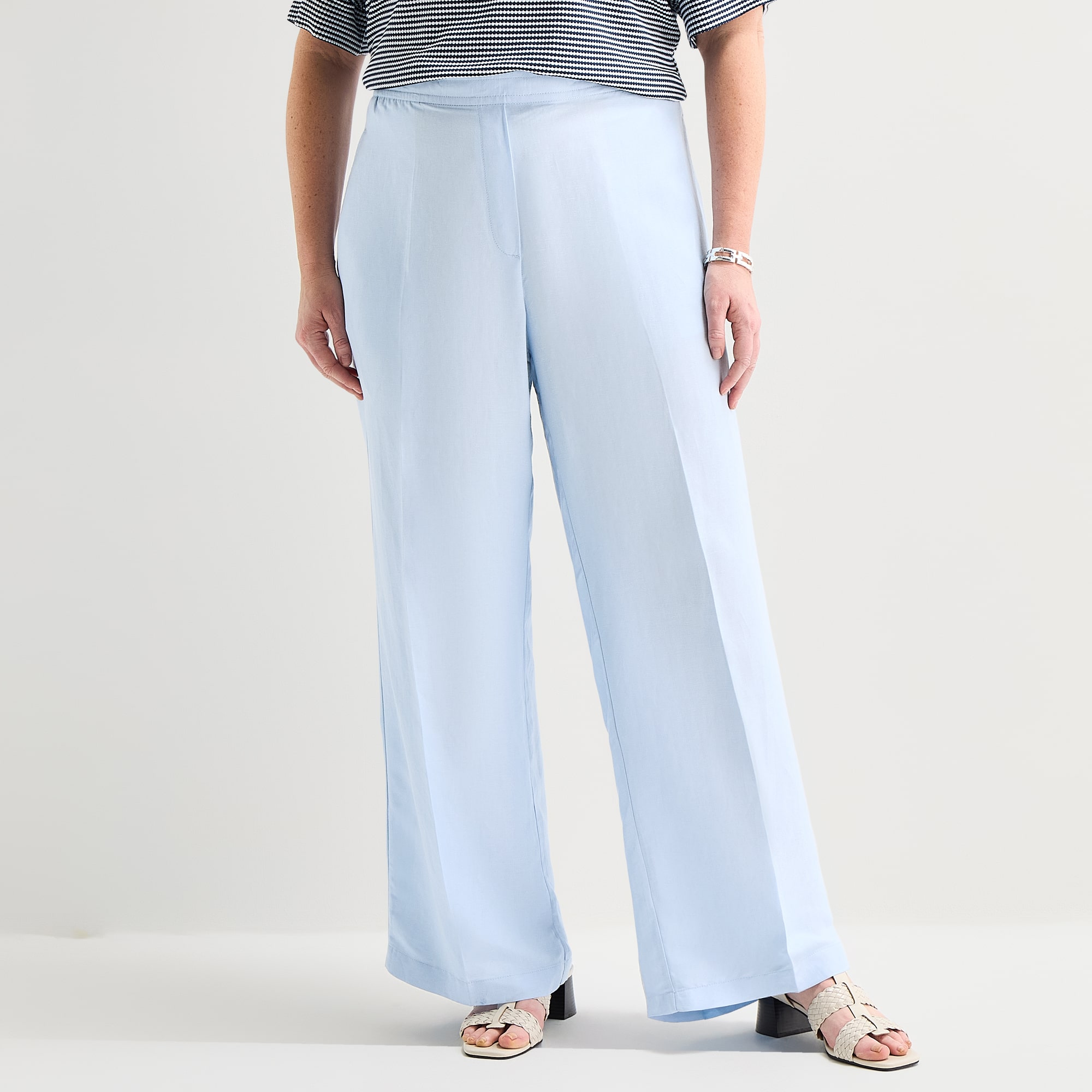 Liz Claiborne Linen Womens Plus Straight High Rise Pull-On Pant