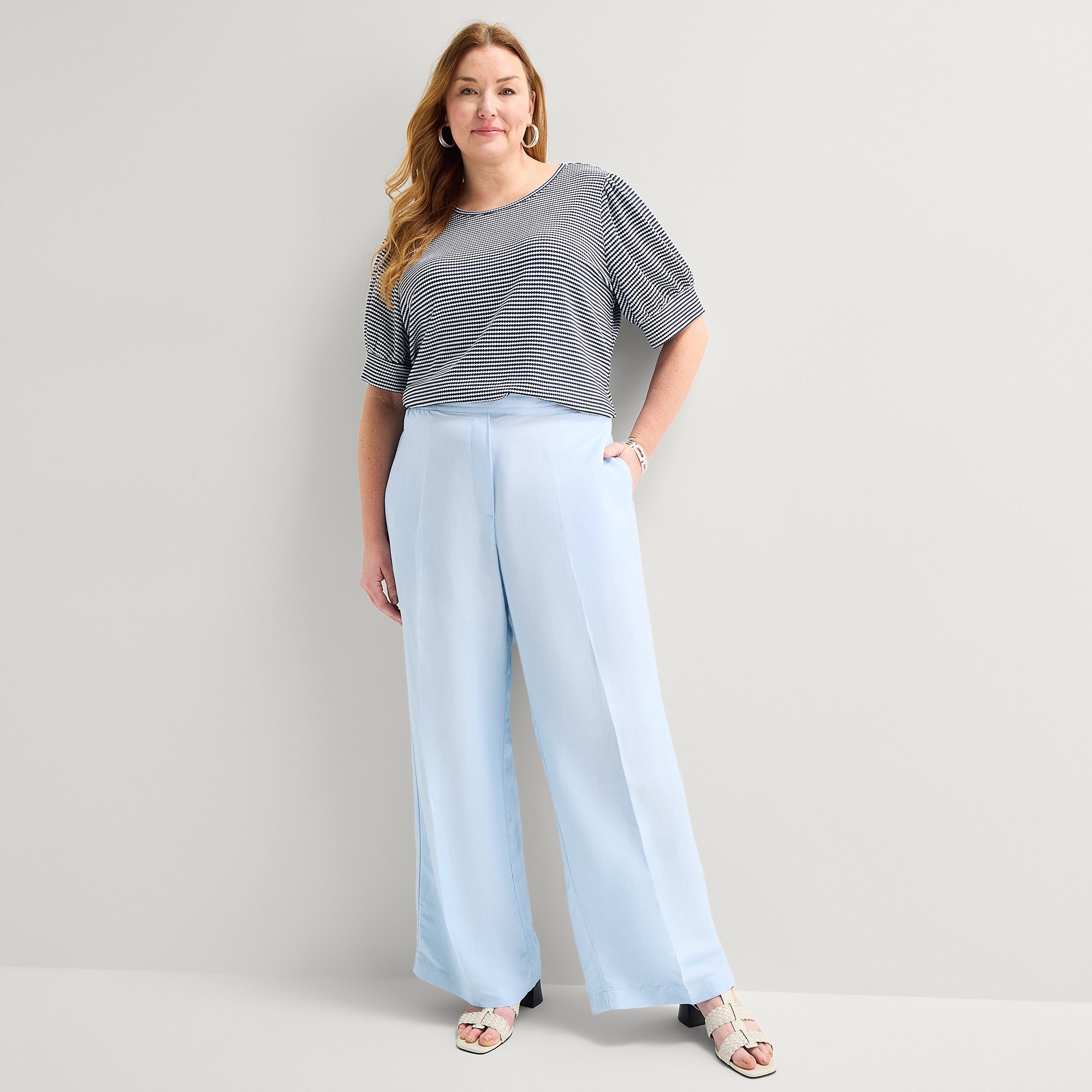 Liz Claiborne Linen Womens Plus Straight High Rise Pull-On Pant