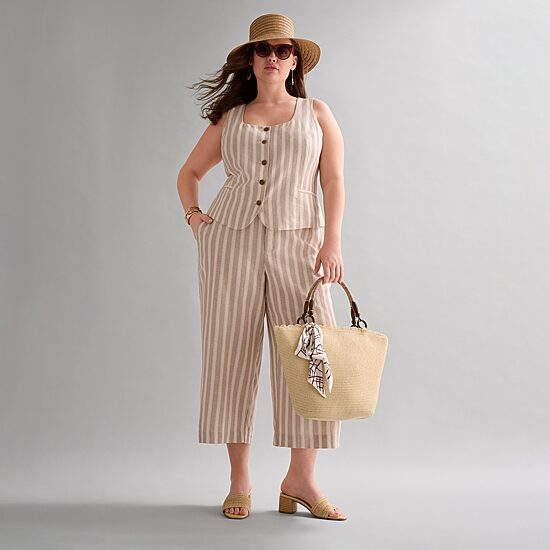 a.n.a. Striped Sleeveless Vest and Wide Leg Cropped Pant