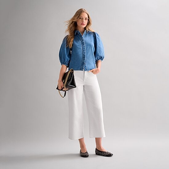 RM Rebecca Minkoff Elbow Sleeve Blouse and Wide Leg Cropped Jeans