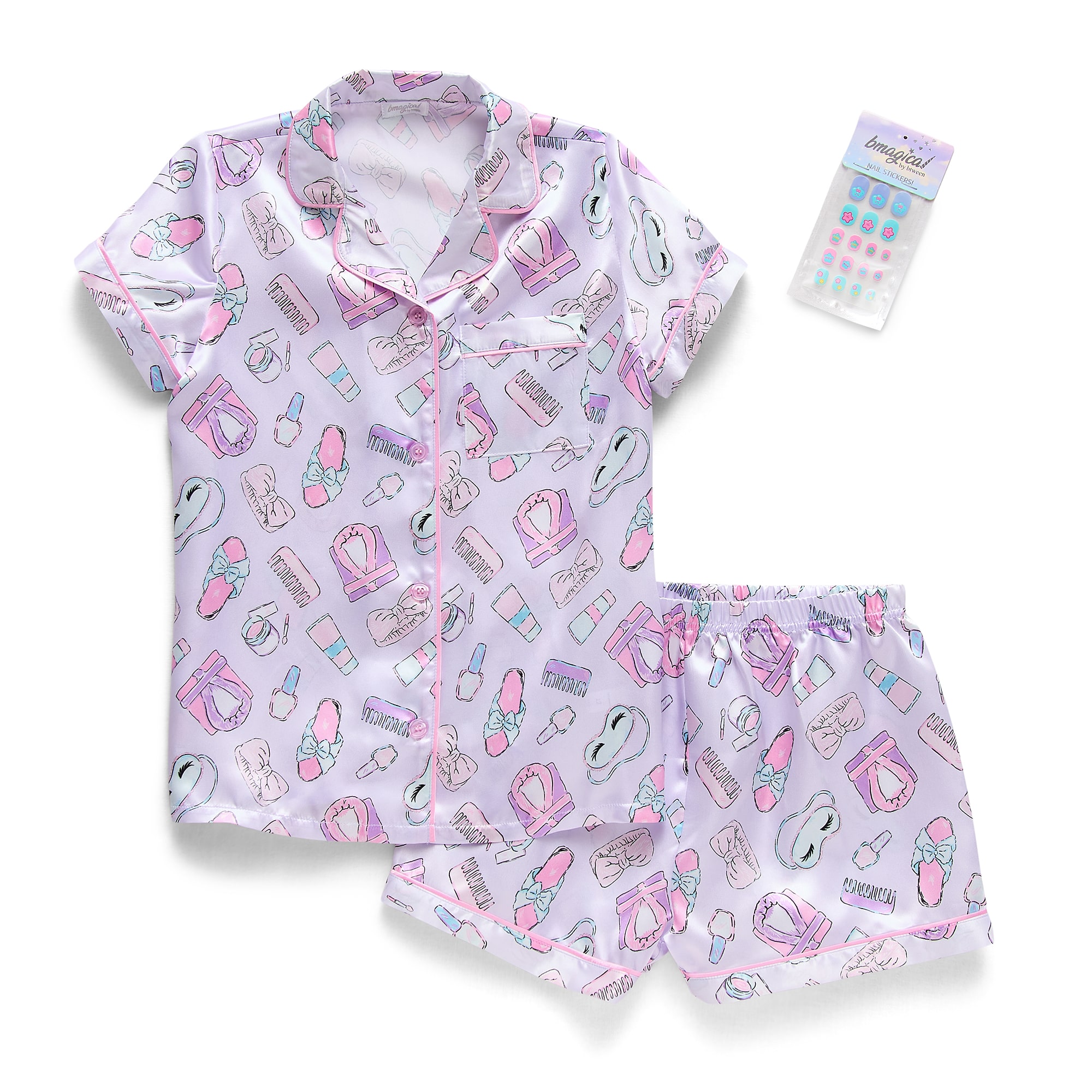 Btween Little & Big Kid Girls Satin Short Sleeve 2-pc. Pajama Set