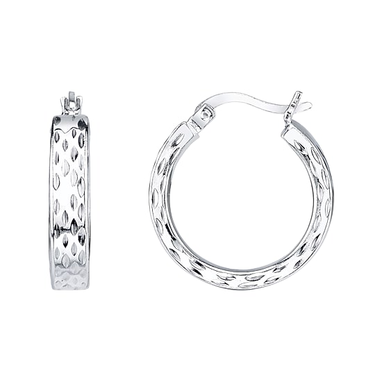 Sterling Silver Wide Textured Hoop Earrings
