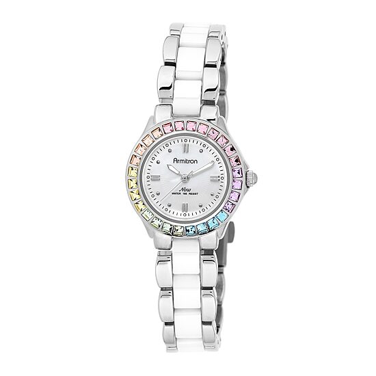 Armitron® Now® Womens Crystal-Accent White Ceramic/Silver-Tone Bracelet Watch